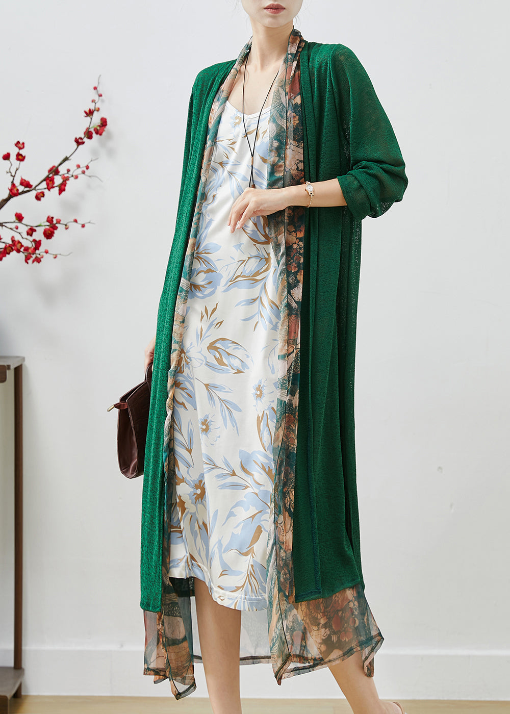 Green Oversized Patchwork Chiffon Loose Coat Fall