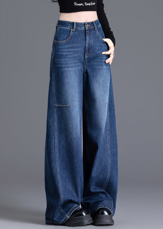 Navy Oversized Denim Wide Leg Pants Spring