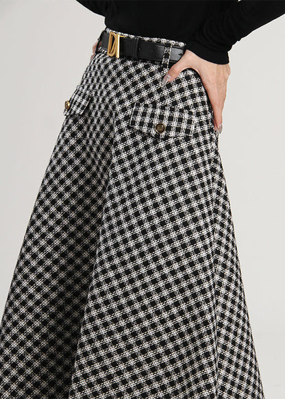 Plaid Pockets Patchwork Skirt Spring