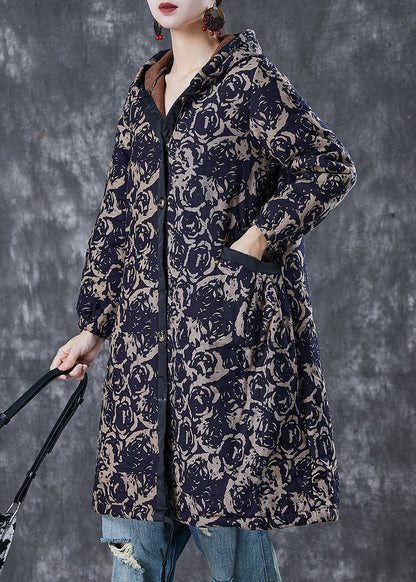 Diy Navy Hooded Print Warm Fleece Coats Winter