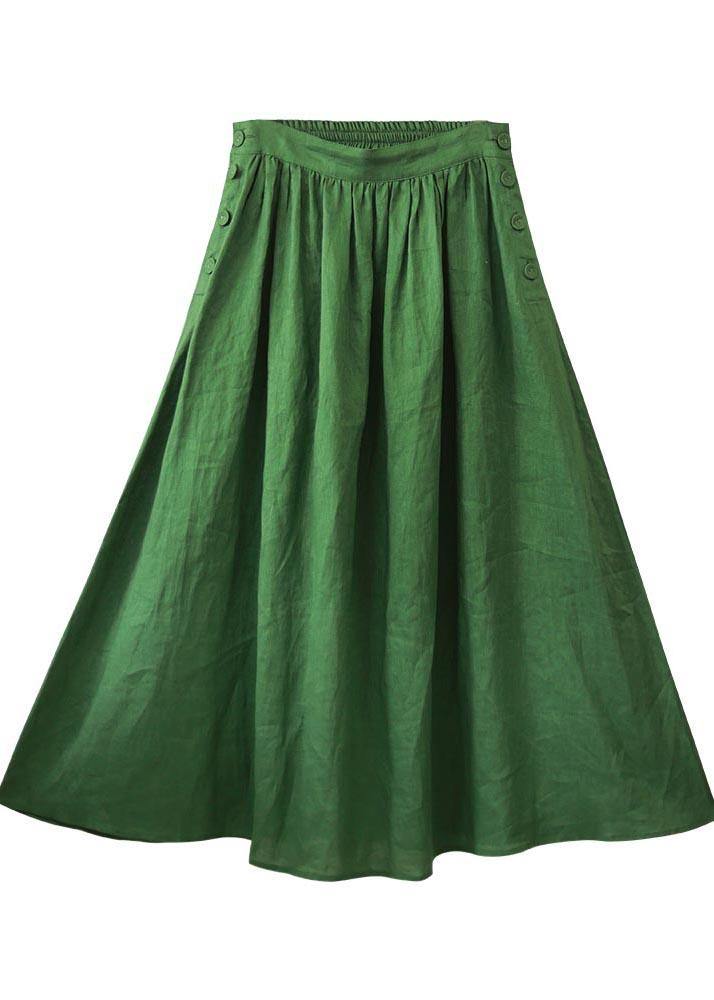 Green Elastic Waist a Line Skirts Summer Linen