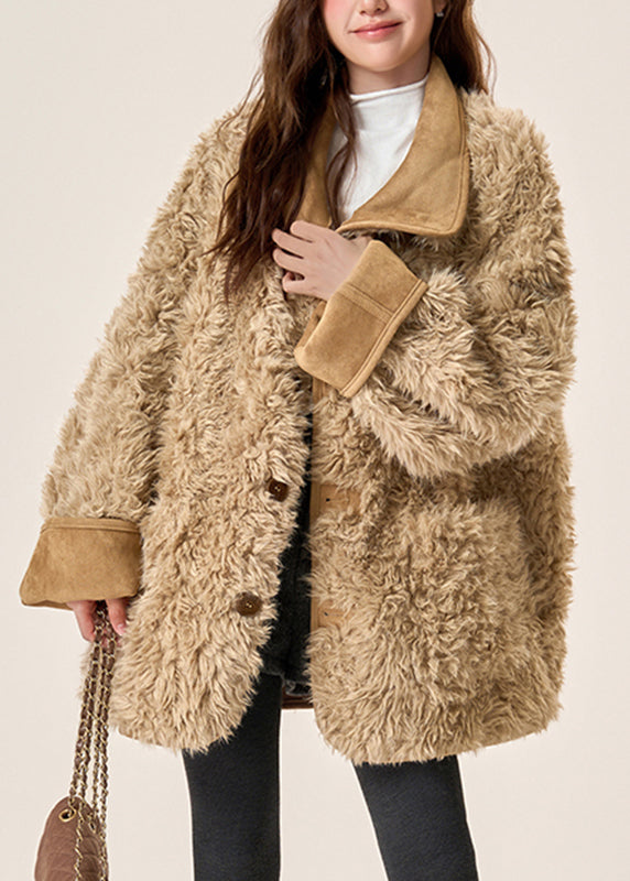 Organic Brown Pockets Fleece Wool Lined Wear on Both Sides Coats Winter