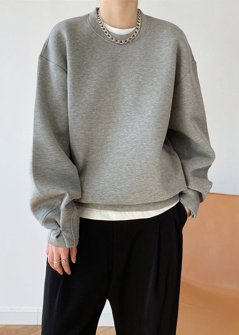 Blue O Neck Patchwork Cotton Sweatshirts Top Fall