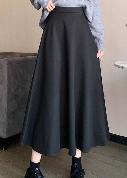 Simple Black Wrinkled High Waist Skirts Spring