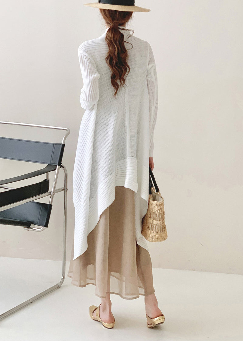 Tea Green Asymmetrical Ice Silk Knit Cardigan Fall