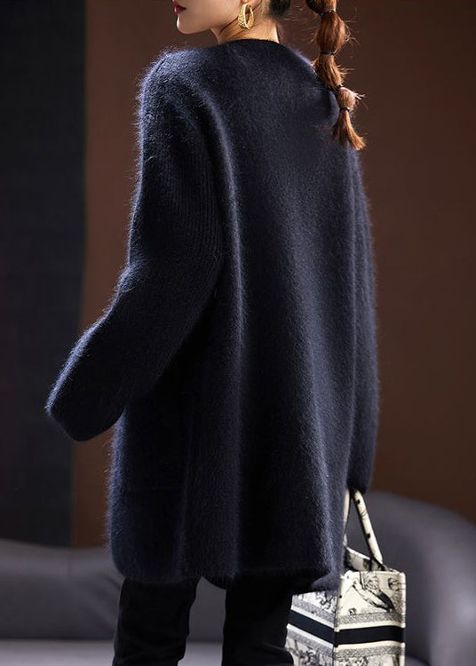 Black Button Pockets Cotton Knit Cardigan Long Sleeve