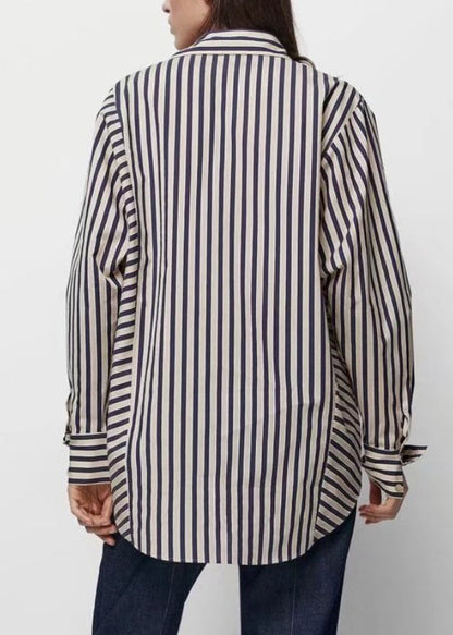 Asymmetrical Striped Patchwork Shirts Spring