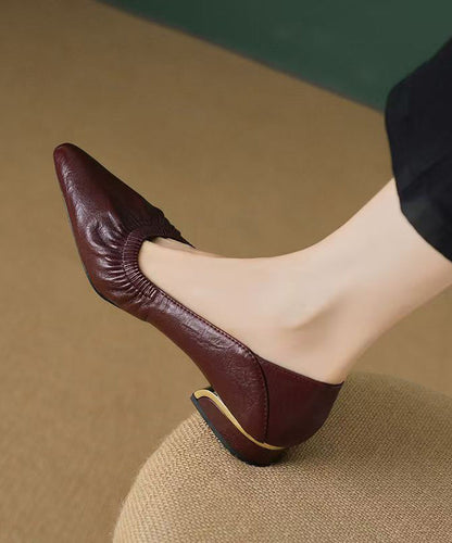 Classy Flat Shoes for Black Cowhide Leather Pointed Toe