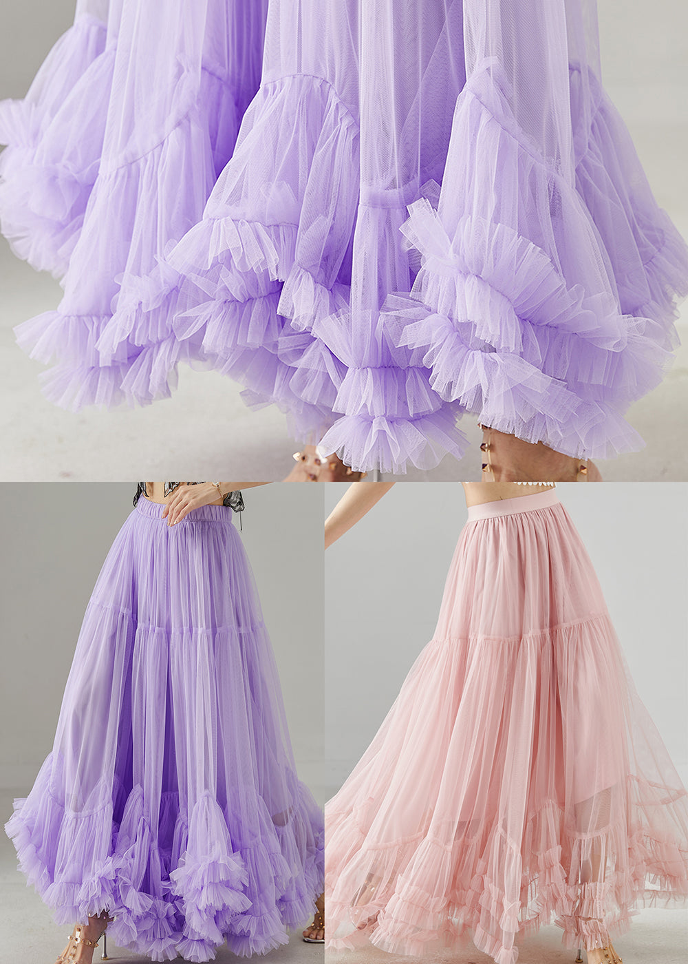 Pink Ruffled Exra Large Hem Tulle Skirt Fall