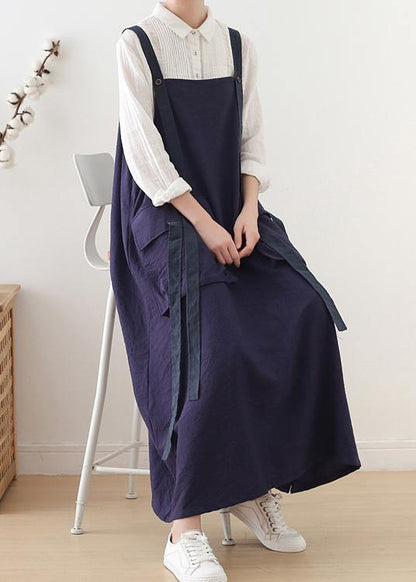 Spring Summer Cotton Skirt Blue Loose Large Sleeveless Dress