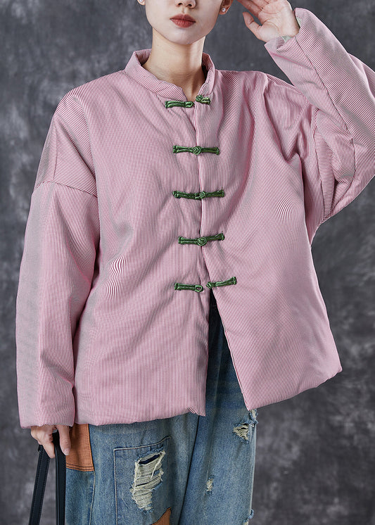 Pink Oversized Striped Fine Cotton Filled Coat Winter
