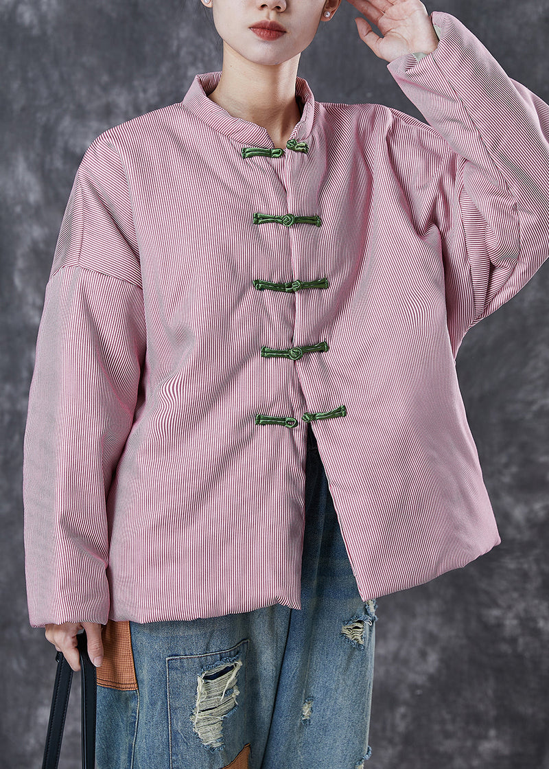 Pink Oversized Striped Fine Cotton Filled Coat Winter