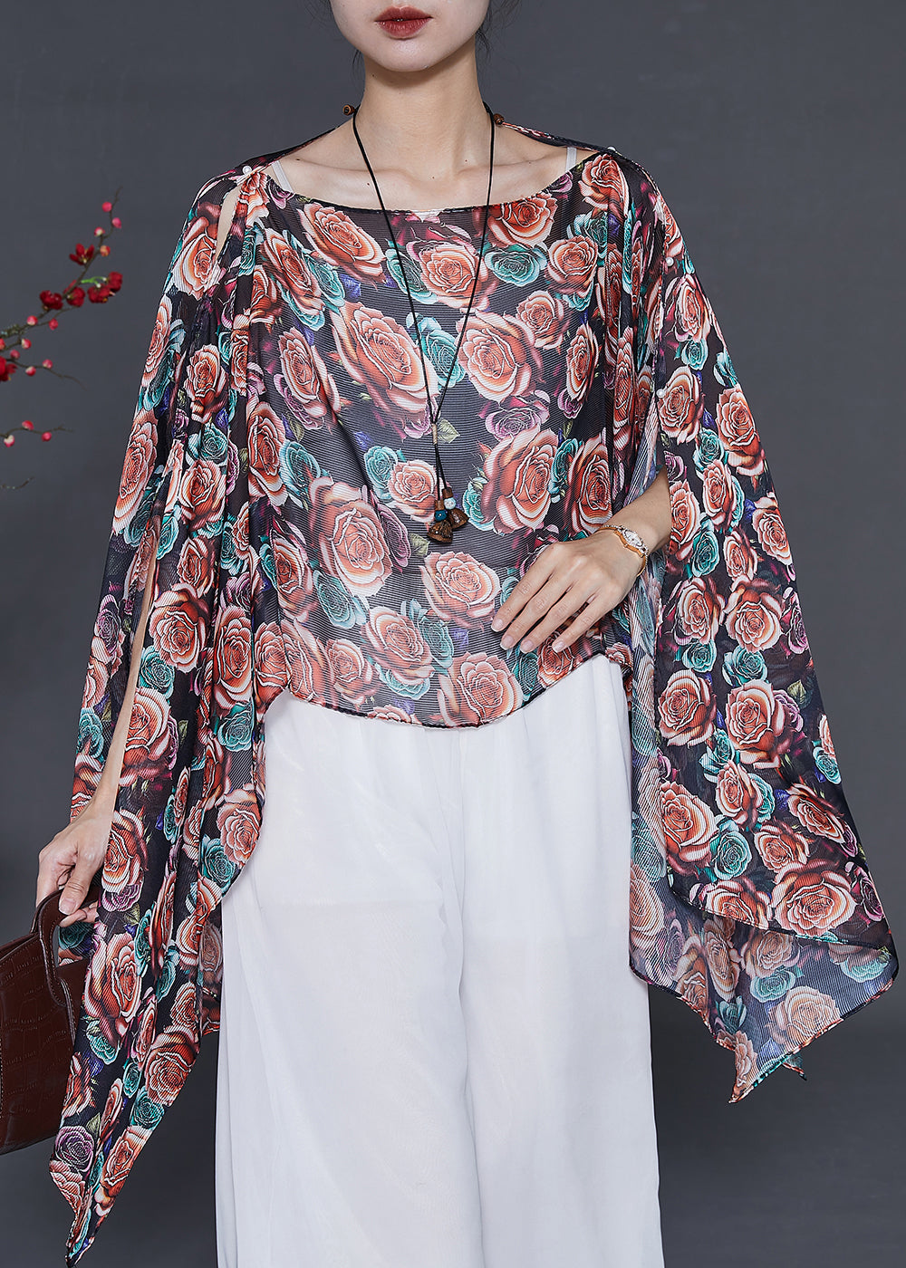 Black Asymmetrical Print Chiffon Long Smock Summer