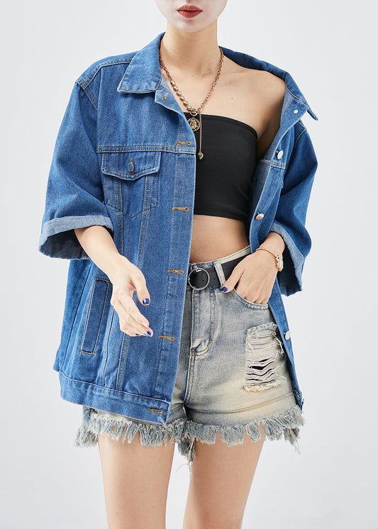 Denim Blue Oversized Cotton Coats Half Sleeve
