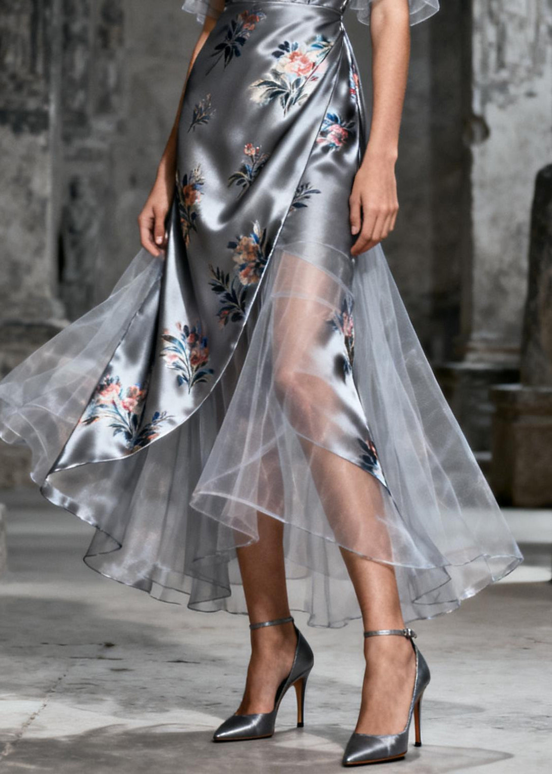 Grey Print Patchwork Tulle Party Dresses Summer