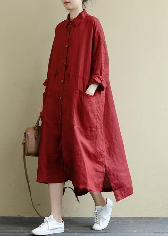 Black Bamboo Linen Shirt Dress Oversize Spring Maxi Dresses