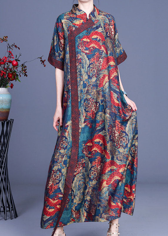 Blue Print Silk Robe Dresses Spring