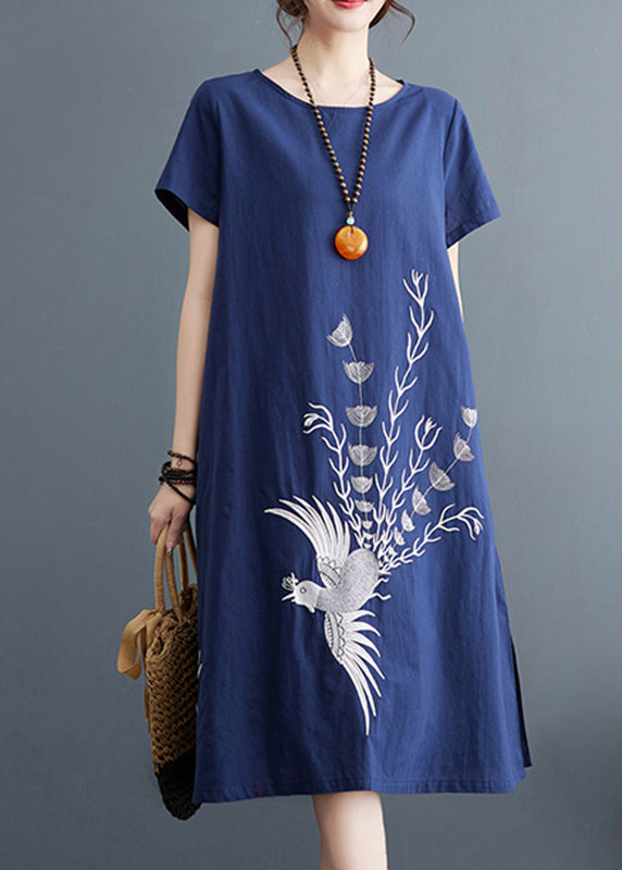 Organic Navy Print Cotton a Line Dresses Summer