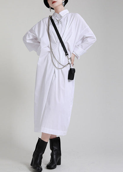Navy Peter Pan Collarbuttonasymmetrical Design Fall Ankle Dress Long Sleeve