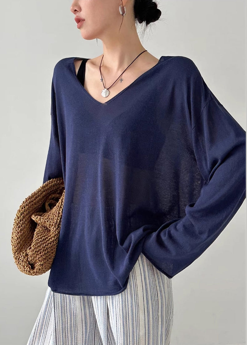 Simple Navy Oversized Cotton Upf 50+ Top Fall