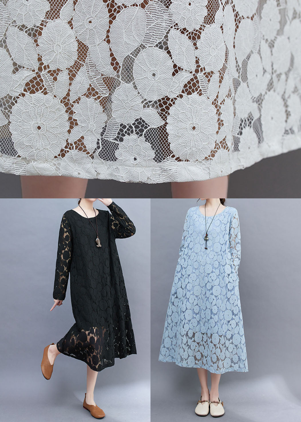 Diy White O-neck Lace Long Dresses Long Sleeve