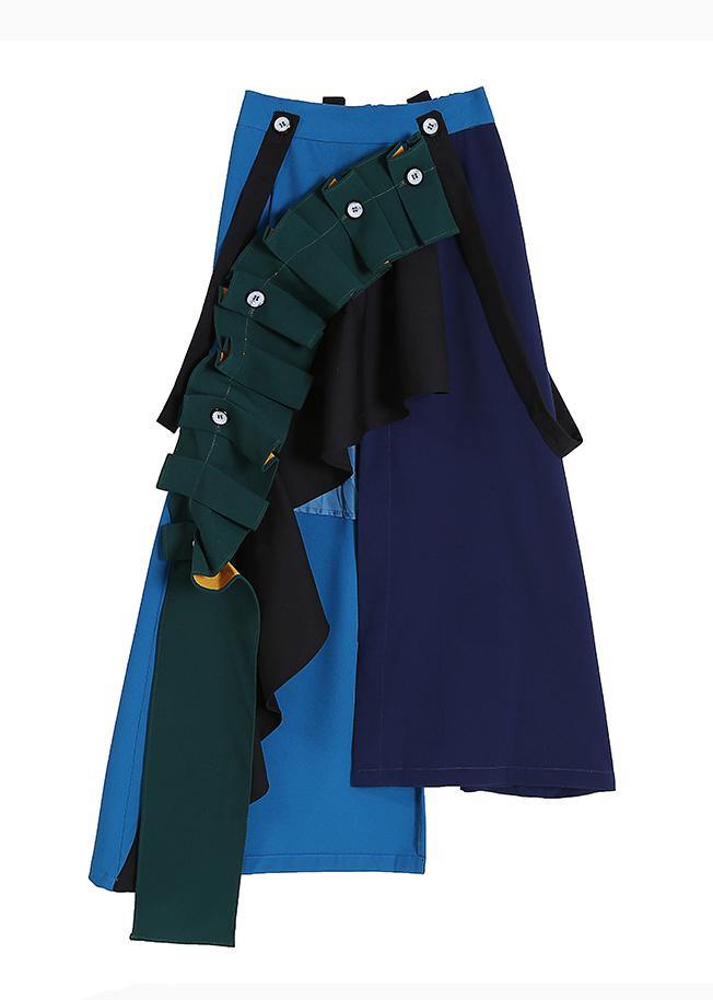 A-line Multicolor Patchwork Ruffle Irregular Skirt