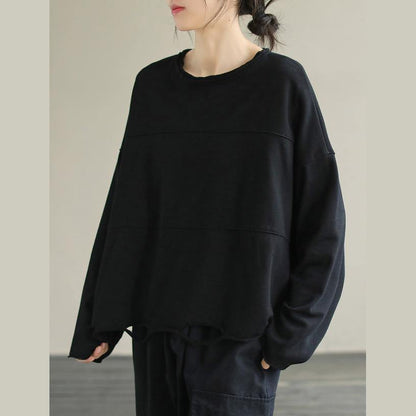 Italian O Neck Cotton Spring Tunic Pattern Pattern Black Blouse