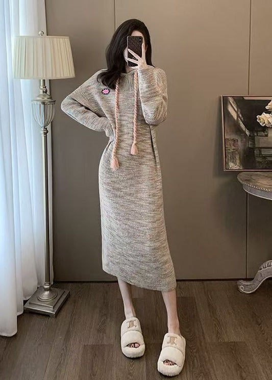 Hooded Loose Knit Sweaters Dress Winter