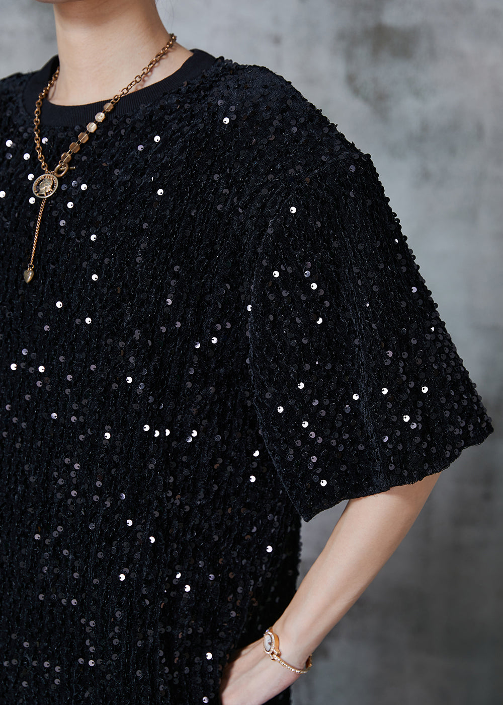 Black Sequins Oversized Cotton Tanks Summer