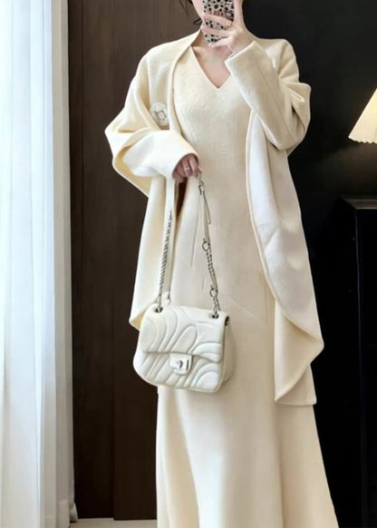 Apricot Shawl and Maxi Dresses Two Pieces Set Fall