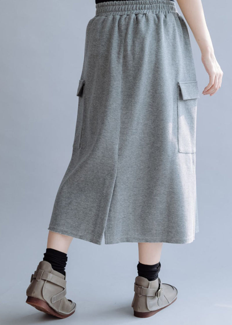 Unique Grey High Waist Pockets Skirts Spring