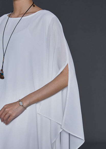 White Oversized Chiffon Vacation Dresses Batwing Sleeve