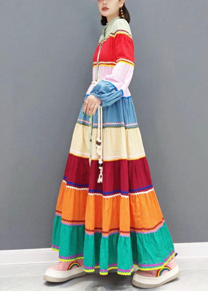 Color Block Button Patchwork Holiday Dress Fall Long Sleeve