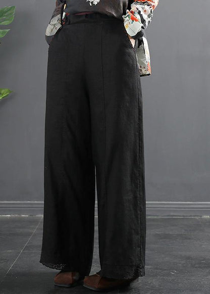 Retro Semi Elastic Waist Wide Leg Pants New Spring Hemp Color Pants