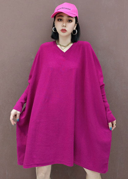 Rose V Neck Knit Dress Spring