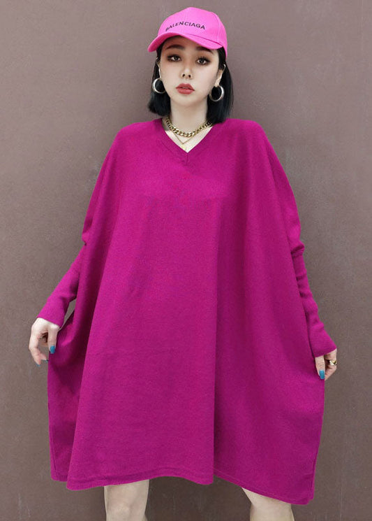 Rose V Neck Knit Dress Spring