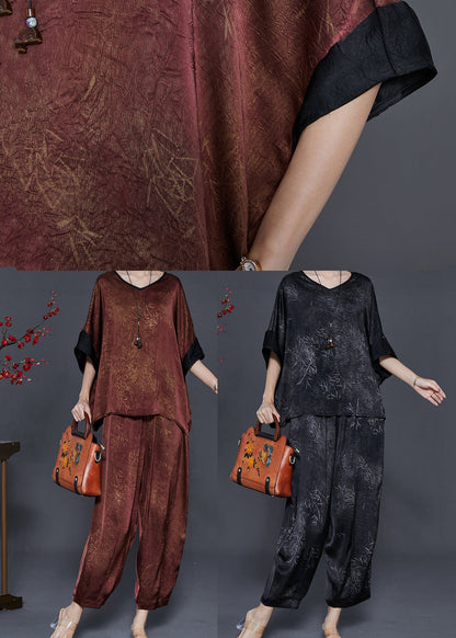 Black Print Silk Two Piece Set Clothing Oversized Summer