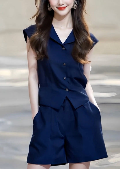 French Red Peter Pan Collar Button Cotton Two-piece Set Summer