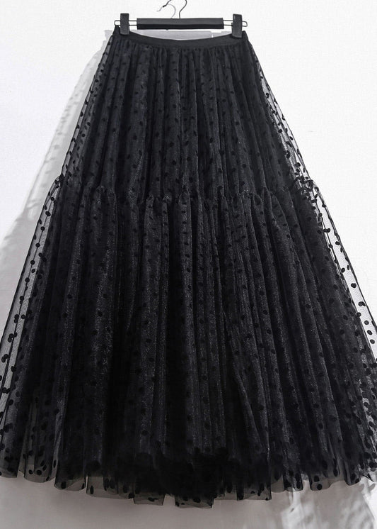 Black Wrinkled Patchwork High Waist Tulle Skirt Spring
