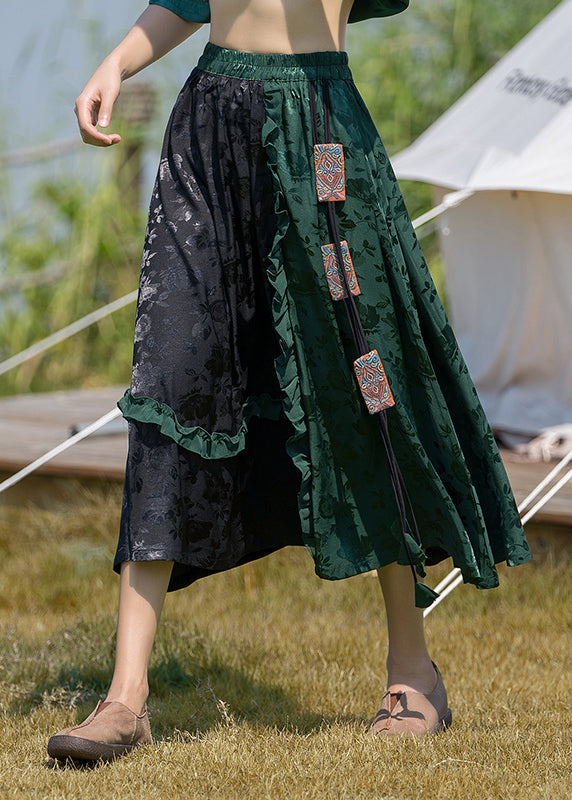 Orange Ruffled Jacquard Patchwork Silk Skirts Summer