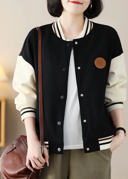 Black Stand Collar Oversized Patchwork Cotton Coats Spring