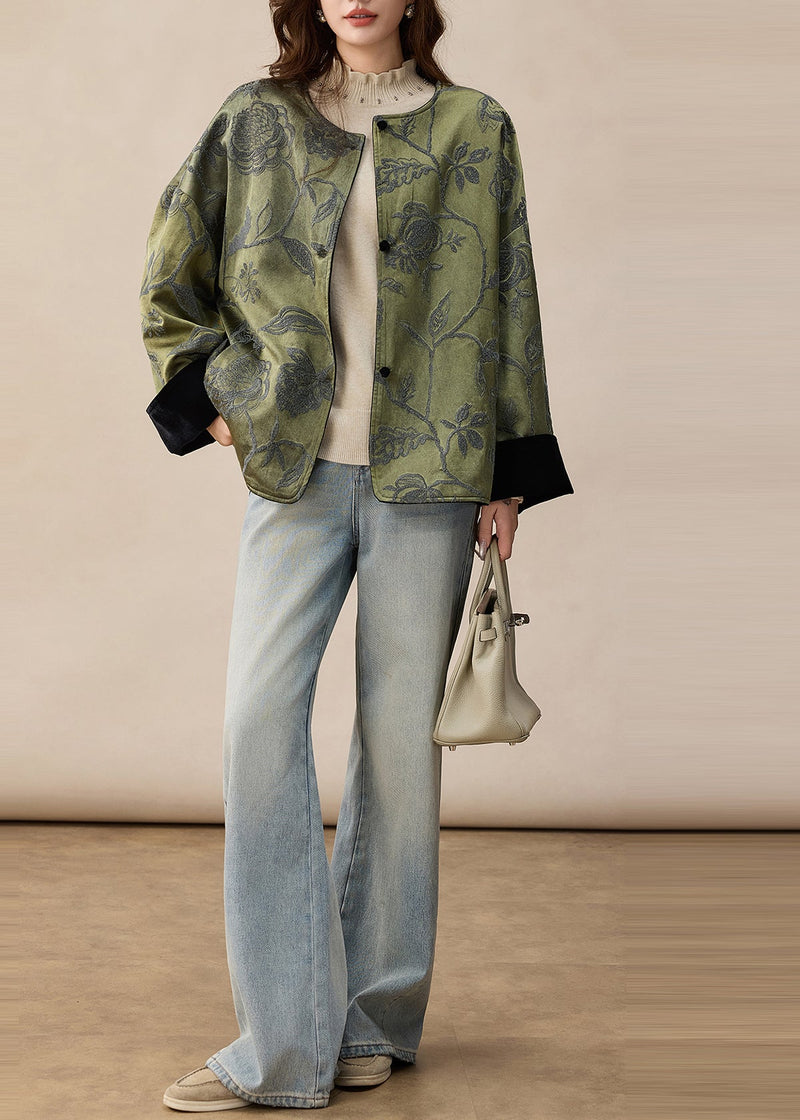 Green Jacquard Wear on Both Sides Silk Jackets Spring