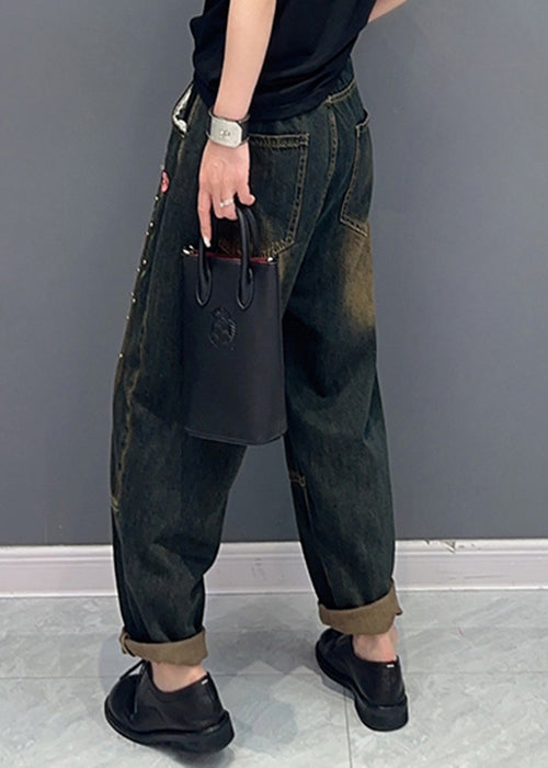 Rivet Patchwork Denim Pockets Harem Pants Fall
