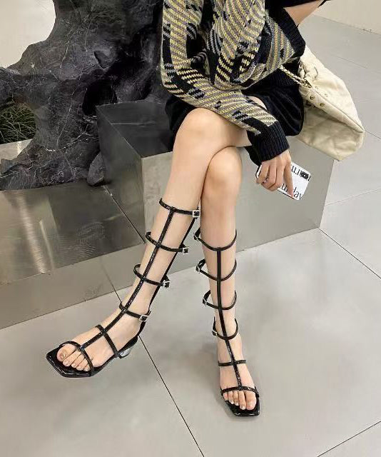 Rose Hollow Out Chunky Heel Roman Cool Boots Open Toe