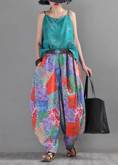 Summer Literature and Art Loose Ramie Print Baggy Pants