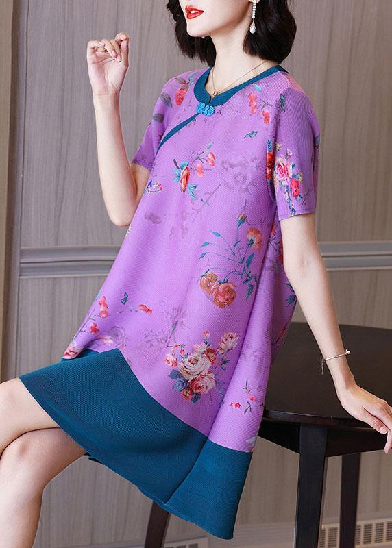 Stylish Blue Print Patchwork Oriental Holiday Dress Summer