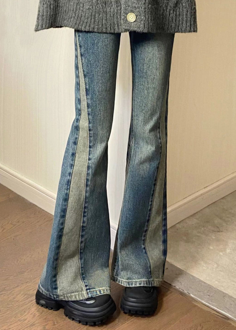 Blue Pockets High Waist Denim Pants Spring