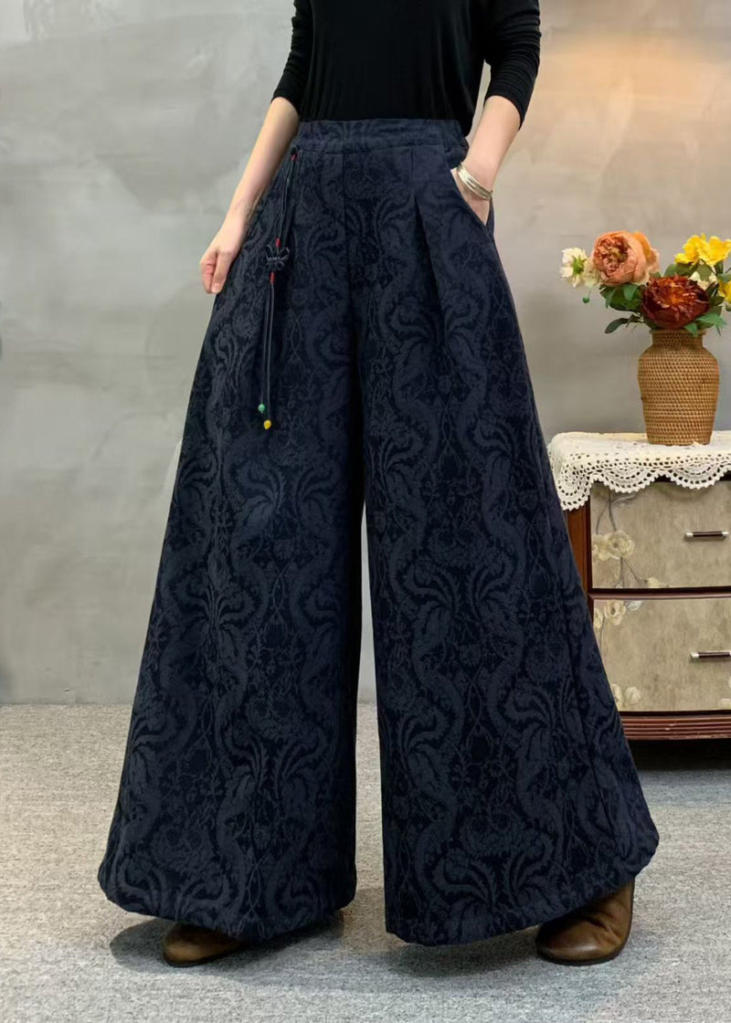 Beige Tassel Embroidered Warm Fleece Pants Winter
