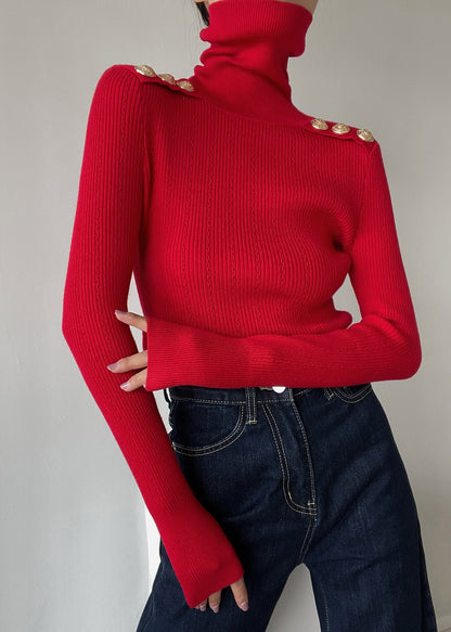 Black Hign Neck Patchwork Woolen Knit Sweaters Winter