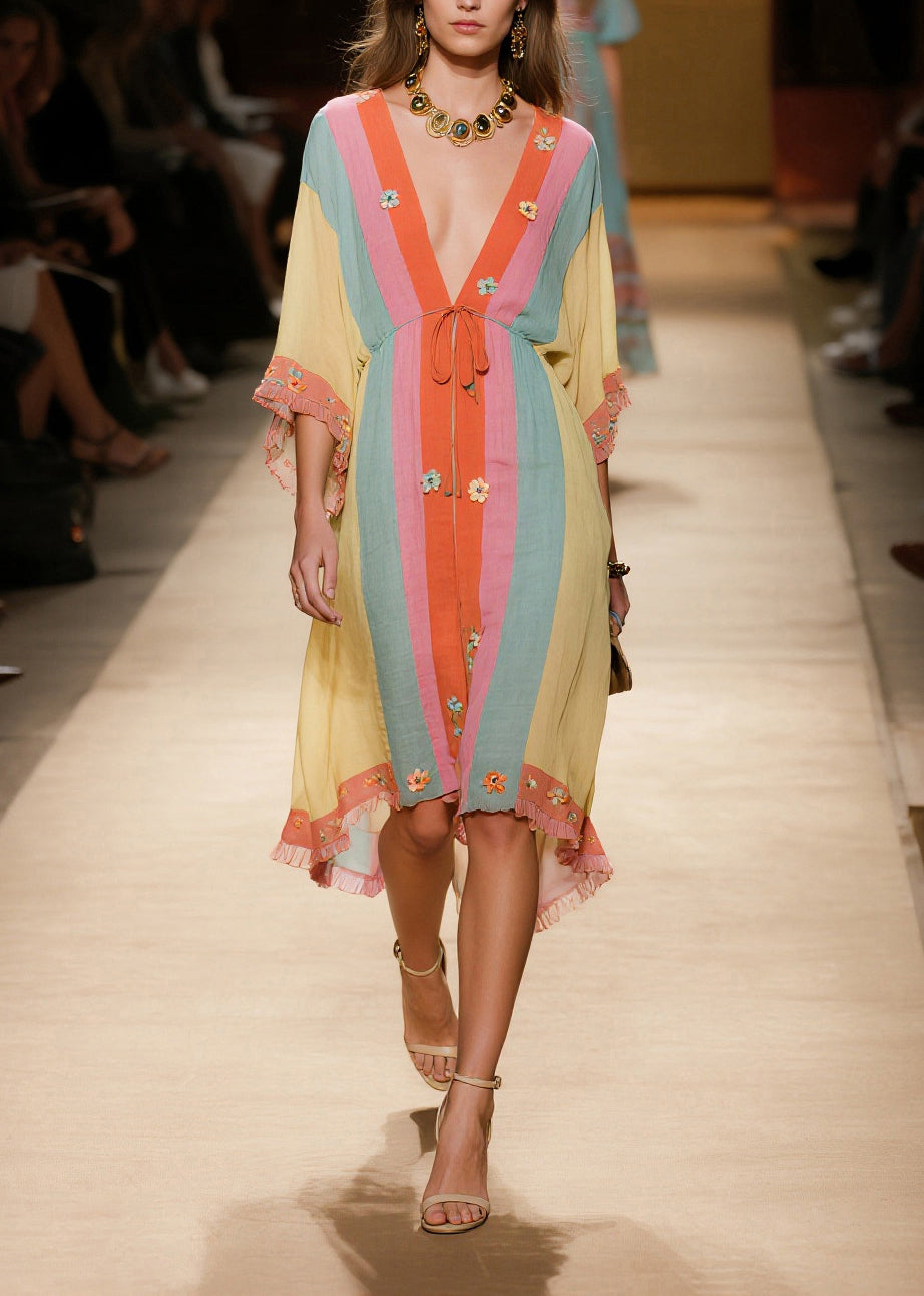 Diy Colorblock Ruffled Patchwork Flower Cotton Vacation Dresses Summer